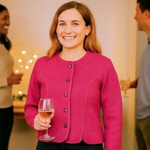 Vintage Boos Austria Euro Size 32 Pink Boiled Wool Cardigan Jacket Tailored XS/S